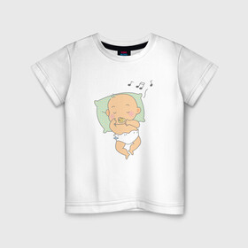 Детская футболка хлопок с принтом сладкий сон в Белгороде, 100% хлопок | круглый вырез горловины, полуприлегающий силуэт, длина до линии бедер | колыбельная | люлька | младенец | памперс | подушка | постель | ребёнок | сон
