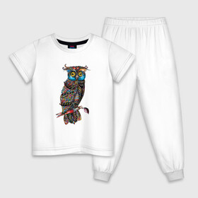 Детская пижама хлопок с принтом Сова на ветке в Белгороде, 100% хлопок |  брюки и футболка прямого кроя, без карманов, на брюках мягкая резинка на поясе и по низу штанин
 | иллюстрация | лист | на ветке | птица | рисунок | сова