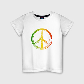 Детская футболка хлопок с принтом Радужный мир | Peace (Z) в Белгороде, 100% хлопок | круглый вырез горловины, полуприлегающий силуэт, длина до линии бедер | bloom | blossom | floret | flowers | hippies | peace | знак | любовь | мир | радуга | радужный | радужный мир | символ | хиппи | цветы