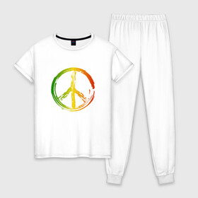 Женская пижама хлопок с принтом Радужный мир | Peace (Z) в Белгороде, 100% хлопок | брюки и футболка прямого кроя, без карманов, на брюках мягкая резинка на поясе и по низу штанин | bloom | blossom | floret | flowers | hippies | peace | знак | любовь | мир | радуга | радужный | радужный мир | символ | хиппи | цветы