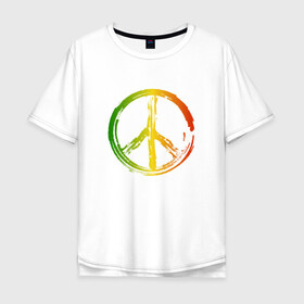 Мужская футболка хлопок Oversize с принтом Радужный мир | Peace (Z) в Белгороде, 100% хлопок | свободный крой, круглый ворот, “спинка” длиннее передней части | bloom | blossom | floret | flowers | hippies | peace | знак | любовь | мир | радуга | радужный | радужный мир | символ | хиппи | цветы