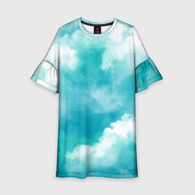 Детское платье 3D с принтом Голубое Небо | Blue Sky (Z) в Белгороде, 100% полиэстер | прямой силуэт, чуть расширенный к низу. Круглая горловина, на рукавах — воланы | blue | blue sky | clouds | firmament | heaven | голубая | голубое небо | небеса | облака | облако