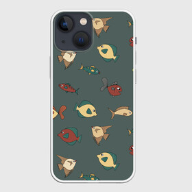 Чехол для iPhone 13 mini с принтом Морские рыбки на зеленом фоне в Белгороде,  |  | fish | summer | tdsmr | весна | зеленый | лето | море | праздник | принт | природа | рыбы