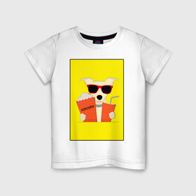 Детская футболка хлопок с принтом Пес кинофил в Белгороде, 100% хлопок | круглый вырез горловины, полуприлегающий силуэт, длина до линии бедер | Тематика изображения на принте: кино | киноман | киносеанс | кинотеатр | кинофил | пес | собака