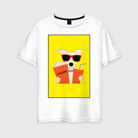 Женская футболка хлопок Oversize с принтом Пес кинофил в Белгороде, 100% хлопок | свободный крой, круглый ворот, спущенный рукав, длина до линии бедер
 | Тематика изображения на принте: кино | киноман | киносеанс | кинотеатр | кинофил | пес | собака