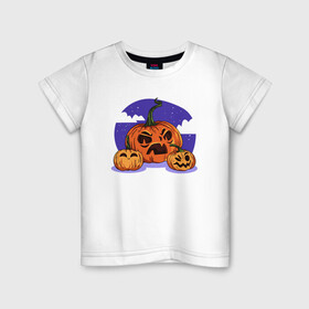 Детская футболка хлопок с принтом Три тыквы в Белгороде, 100% хлопок | круглый вырез горловины, полуприлегающий силуэт, длина до линии бедер | иллюстрация | ночь | смайлик | стикер | тыква