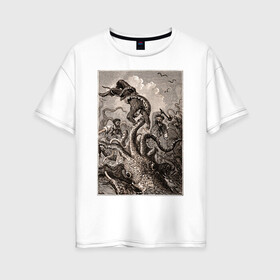 Женская футболка хлопок Oversize с принтом Кракен морское чудовище в Белгороде, 100% хлопок | свободный крой, круглый ворот, спущенный рукав, длина до линии бедер
 | kraken | sea monster | кракен | морское чудовище | осьминог