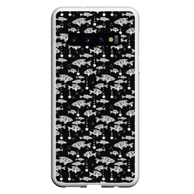 Чехол для Samsung Galaxy S10 с принтом Узор для рыбака  в Белгороде, Силикон | Область печати: задняя сторона чехла, без боковых панелей | абстрактная рыба | аквариум | вода | гороскоп | детский | мужской | пузыри | рыба | рыбалка | рыбка | черно белый