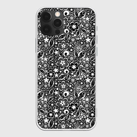 Чехол для iPhone 12 Pro Max с принтом Кружевной черно белый узор в Белгороде, Силикон |  | ажурный | ажурный узор | бумажные цветы | детский | женский | завитушки | кружевной узор | цветочное кружево | цветы