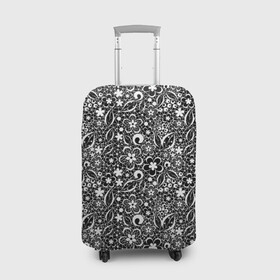 Чехол для чемодана 3D с принтом Кружевной черно белый узор в Белгороде, 86% полиэфир, 14% спандекс | двустороннее нанесение принта, прорези для ручек и колес | ажурный | ажурный узор | бумажные цветы | детский | женский | завитушки | кружевной узор | цветочное кружево | цветы