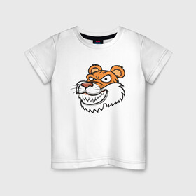 Детская футболка хлопок с принтом Хитрый Тигр в Белгороде, 100% хлопок | круглый вырез горловины, полуприлегающий силуэт, длина до линии бедер | 2022 | animal | cat | lion | tiger | год тигра | животные | зверь | зубы | кот | кошка | лев | охотник | полосатый | природа | тигр | тигренок | тигрица | хищник