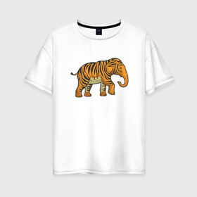 Женская футболка хлопок Oversize с принтом Тигровый слон в Белгороде, 100% хлопок | свободный крой, круглый ворот, спущенный рукав, длина до линии бедер
 | 2022 | animal | cat | elephant | lion | tiger | африка | год тигра | животные | зверь | зубы | кот | кошка | лев | охотник | полосатый | природа | слон | слоненок | тигр | тигренок | тигрица | хищник