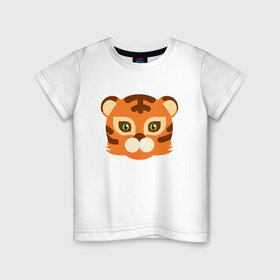 Детская футболка хлопок с принтом Cute Tiger в Белгороде, 100% хлопок | круглый вырез горловины, полуприлегающий силуэт, длина до линии бедер | 2022 | animal | cat | lion | tiger | год тигра | животные | зверь | зубы | кот | кошка | лев | охотник | полосатый | природа | тигр | тигренок | тигрица | хищник