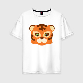 Женская футболка хлопок Oversize с принтом Cute Tiger в Белгороде, 100% хлопок | свободный крой, круглый ворот, спущенный рукав, длина до линии бедер
 | 2022 | animal | cat | lion | tiger | год тигра | животные | зверь | зубы | кот | кошка | лев | охотник | полосатый | природа | тигр | тигренок | тигрица | хищник