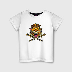 Детская футболка хлопок с принтом Tiger King в Белгороде, 100% хлопок | круглый вырез горловины, полуприлегающий силуэт, длина до линии бедер | 2022 | animal | cat | king | lion | tiger | год тигра | животные | зверь | зубы | король | кот | кошка | лев | охотник | полосатый | природа | тигр | тигренок | тигрица | хищник | царь