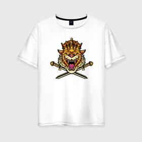 Женская футболка хлопок Oversize с принтом Tiger King в Белгороде, 100% хлопок | свободный крой, круглый ворот, спущенный рукав, длина до линии бедер
 | 2022 | animal | cat | king | lion | tiger | год тигра | животные | зверь | зубы | король | кот | кошка | лев | охотник | полосатый | природа | тигр | тигренок | тигрица | хищник | царь