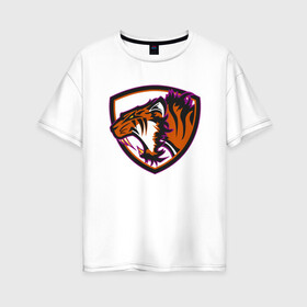 Женская футболка хлопок Oversize с принтом Тигр Убийца в Белгороде, 100% хлопок | свободный крой, круглый ворот, спущенный рукав, длина до линии бедер
 | 2022 | animal | cat | lion | tiger | год тигра | животные | зверь | зубы | кот | кошка | лев | охотник | полосатый | природа | тигр | тигренок | тигрица | хищник