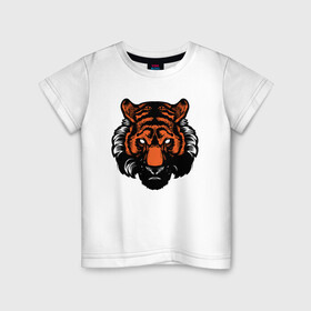 Детская футболка хлопок с принтом Bad Tiger в Белгороде, 100% хлопок | круглый вырез горловины, полуприлегающий силуэт, длина до линии бедер | 2022 | animal | cat | lion | tiger | год тигра | животные | зверь | зубы | кот | кошка | лев | охотник | полосатый | природа | тигр | тигренок | тигрица | хищник