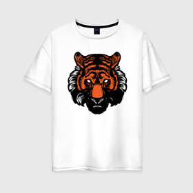 Женская футболка хлопок Oversize с принтом Bad Tiger в Белгороде, 100% хлопок | свободный крой, круглый ворот, спущенный рукав, длина до линии бедер
 | 2022 | animal | cat | lion | tiger | год тигра | животные | зверь | зубы | кот | кошка | лев | охотник | полосатый | природа | тигр | тигренок | тигрица | хищник