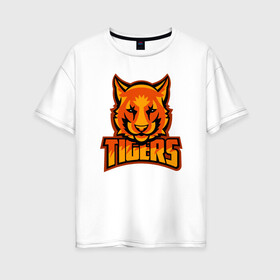 Женская футболка хлопок Oversize с принтом Tigers в Белгороде, 100% хлопок | свободный крой, круглый ворот, спущенный рукав, длина до линии бедер
 | 2022 | animal | cat | lion | tiger | год тигра | животные | зверь | зубы | кот | кошка | лев | охотник | полосатый | природа | тигр | тигренок | тигрица | хищник
