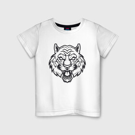 Детская футболка хлопок с принтом White Tiger в Белгороде, 100% хлопок | круглый вырез горловины, полуприлегающий силуэт, длина до линии бедер | 2022 | animal | cat | lion | tiger | год тигра | животные | зверь | зубы | кот | кошка | лев | охотник | полосатый | природа | тигр | тигренок | тигрица | хищник