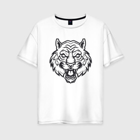 Женская футболка хлопок Oversize с принтом White Tiger в Белгороде, 100% хлопок | свободный крой, круглый ворот, спущенный рукав, длина до линии бедер
 | 2022 | animal | cat | lion | tiger | год тигра | животные | зверь | зубы | кот | кошка | лев | охотник | полосатый | природа | тигр | тигренок | тигрица | хищник