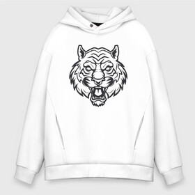 Мужское худи Oversize хлопок с принтом White Tiger в Белгороде, френч-терри — 70% хлопок, 30% полиэстер. Мягкий теплый начес внутри —100% хлопок | боковые карманы, эластичные манжеты и нижняя кромка, капюшон на магнитной кнопке | 2022 | animal | cat | lion | tiger | год тигра | животные | зверь | зубы | кот | кошка | лев | охотник | полосатый | природа | тигр | тигренок | тигрица | хищник