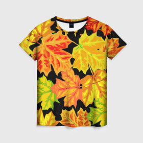 Женская футболка 3D с принтом LEAF FALL / AUTUMN в Белгороде, 100% полиэфир ( синтетическое хлопкоподобное полотно) | прямой крой, круглый вырез горловины, длина до линии бедер | autumn | fall | акварель | листопад | опавшие листья | цвеные листья | цвет