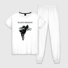 Женская пижама хлопок с принтом Дракон  в Белгороде, 100% хлопок | брюки и футболка прямого кроя, без карманов, на брюках мягкая резинка на поясе и по низу штанин | black | dragon | дракон | жар | черный