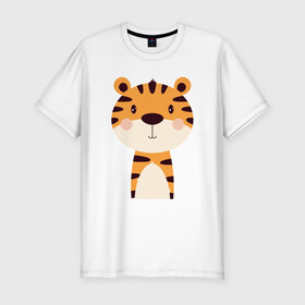 Мужская футболка хлопок Slim с принтом Cartoon Tiger в Белгороде, 92% хлопок, 8% лайкра | приталенный силуэт, круглый вырез ворота, длина до линии бедра, короткий рукав | 2022 | animal | cat | lion | tiger | год тигра | животные | зверь | зубы | кот | кошка | лев | охотник | полосатый | природа | тигр | тигренок | тигрица | хищник
