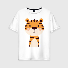 Женская футболка хлопок Oversize с принтом Cartoon Tiger в Белгороде, 100% хлопок | свободный крой, круглый ворот, спущенный рукав, длина до линии бедер
 | 2022 | animal | cat | lion | tiger | год тигра | животные | зверь | зубы | кот | кошка | лев | охотник | полосатый | природа | тигр | тигренок | тигрица | хищник