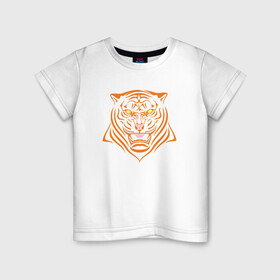 Детская футболка хлопок с принтом Orange Tiger в Белгороде, 100% хлопок | круглый вырез горловины, полуприлегающий силуэт, длина до линии бедер | 2022 | animal | cat | lion | tiger | год тигра | животные | зверь | зубы | кот | кошка | лев | охотник | полосатый | природа | тигр | тигренок | тигрица | хищник