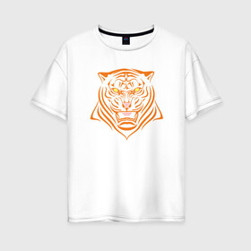 Женская футболка хлопок Oversize с принтом Orange Tiger в Белгороде, 100% хлопок | свободный крой, круглый ворот, спущенный рукав, длина до линии бедер
 | 2022 | animal | cat | lion | tiger | год тигра | животные | зверь | зубы | кот | кошка | лев | охотник | полосатый | природа | тигр | тигренок | тигрица | хищник