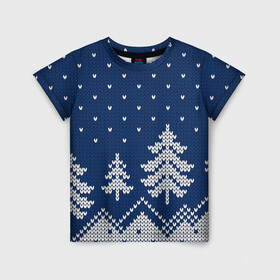 Детская футболка 3D с принтом Зимняя ночь в Белгороде, 100% гипоаллергенный полиэфир | прямой крой, круглый вырез горловины, длина до линии бедер, чуть спущенное плечо, ткань немного тянется | арт | вязаный рисунок | вязь | зима | зимняя ночь | лес | новый год | ночь | рисунок | рождество | снег | снеговик | снеговики | снежинка | снежинки