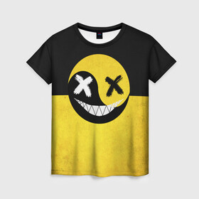 Женская футболка 3D с принтом Smile yin and yang в Белгороде, 100% полиэфир ( синтетическое хлопкоподобное полотно) | прямой крой, круглый вырез горловины, длина до линии бедер | emoji | smile | глаза крестики | злой смайл | злой смайлик | зубы | контраст | крестики | подарок | пятна | смайл | смайлик | улыбка | эмоджи | эмоция