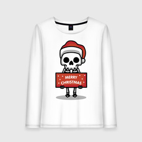 Женский лонгслив хлопок с принтом Merry Christmas joke в Белгороде, 100% хлопок |  | holiday | joke | merry christmas | new year | poster | skeleton | skull | новый год | постер | праздник | рождество | скелет | череп | шутка