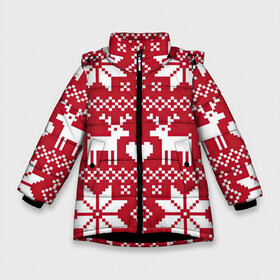 Зимняя куртка для девочек 3D с принтом Пиксельные рождественские олени в Белгороде, ткань верха — 100% полиэстер; подклад — 100% полиэстер, утеплитель — 100% полиэстер. | длина ниже бедра, удлиненная спинка, воротник стойка и отстегивающийся капюшон. Есть боковые карманы с листочкой на кнопках, утяжки по низу изделия и внутренний карман на молнии. 

Предусмотрены светоотражающий принт на спинке, радужный светоотражающий элемент на пуллере молнии и на резинке для утяжки. | Тематика изображения на принте: арт | большие цветы | большой цветок | вязаный рисунок | вязь | новый год | олени | олень | рисунок | рождество | сердечко | сердце | снег | снежинка | снежинки | цветок | цветы