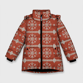 Зимняя куртка для девочек 3D с принтом Вязаные пиксельные снежинки в Белгороде, ткань верха — 100% полиэстер; подклад — 100% полиэстер, утеплитель — 100% полиэстер. | длина ниже бедра, удлиненная спинка, воротник стойка и отстегивающийся капюшон. Есть боковые карманы с листочкой на кнопках, утяжки по низу изделия и внутренний карман на молнии. 

Предусмотрены светоотражающий принт на спинке, радужный светоотражающий элемент на пуллере молнии и на резинке для утяжки. | Тематика изображения на принте: арт | вязаный рисунок | вязь | новый год | рисунок | рождество | снег | снежинка | снежинки