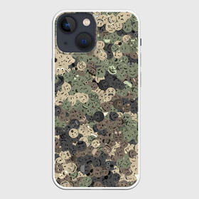 Чехол для iPhone 13 mini с принтом Эмодзи камуфляж в Белгороде,  |  | emoji | emoticons | smiley | камуфляж | милитари | паттерн | смайлики | смайлы | хаки | эмодзи | эмоции