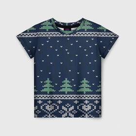 Детская футболка 3D с принтом Зимняя ночь в Белгороде, 100% гипоаллергенный полиэфир | прямой крой, круглый вырез горловины, длина до линии бедер, чуть спущенное плечо, ткань немного тянется | арт | вязаный рисунок | вязь | дерево | деревья | ёлка | ёлки | ель | зима | новый год | ночь | рисунок | рождество | снег | снежинка | снежинки