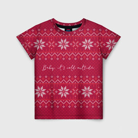 Детская футболка 3D с принтом Мне холодно в Белгороде, 100% гипоаллергенный полиэфир | прямой крой, круглый вырез горловины, длина до линии бедер, чуть спущенное плечо, ткань немного тянется | английский | английский текст | арт | вязаный рисунок | вязь | иностранный текст | мне холодно | новый год | ночь | рисунок | рождество | снег | снеговик | снеговики | снежинка | снежинки | холодно