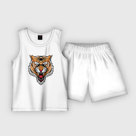 Детская пижама с шортами хлопок с принтом Tiger Scream в Белгороде,  |  | 2022 | animal | cat | lion | tiger | год тигра | животные | зверь | зубы | кот | кошка | лев | охотник | полосатый | природа | тигр | тигренок | тигрица | хищник