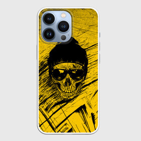 Чехол для iPhone 13 Pro с принтом Череп Хипстер Гранж Брызги в Белгороде,  |  | grunge | head | hipster | skulls | брызги | в очках | голова | зубы | кости | краски | паттерн | полосы | потертости | скелет | текстура | точки | узор | черепа | черный