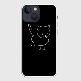 Чехол для iPhone 13 mini с принтом Котэ на чёрном в Белгороде,  |  | белый | животное | зарисовка | контур | кот | котэ | кошка | круглый | линейный | набросок | рисунок | хвост | черный