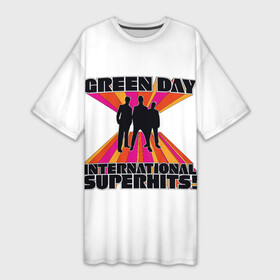 Платье-футболка 3D с принтом International Superhits Green Day в Белгороде,  |  | american idiot | green day | альтернативный | билли джо армстронг | греен дай | грин дей | гриндей | группа | зелёный день | майк дёрнт | музыка | панк | поп | поппанк | рок | тре кул