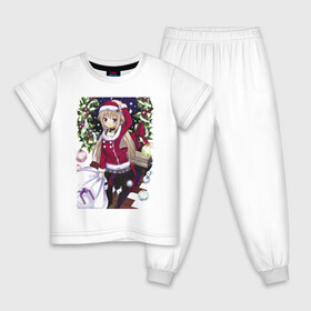 Детская пижама хлопок с принтом Красавица снегурочка, аниме в Белгороде, 100% хлопок |  брюки и футболка прямого кроя, без карманов, на брюках мягкая резинка на поясе и по низу штанин
 | Тематика изображения на принте: anime | bow | eyes | gifts | holiday | new year | snow | snow maiden | аниме | бант | глаза | новый год | подарки | праздник | снег | снегурочка