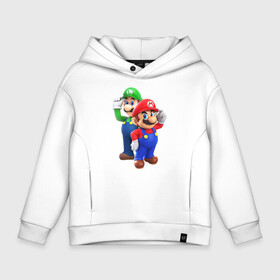 Детское худи Oversize хлопок с принтом Mario Bros в Белгороде, френч-терри — 70% хлопок, 30% полиэстер. Мягкий теплый начес внутри —100% хлопок | боковые карманы, эластичные манжеты и нижняя кромка, капюшон на магнитной кнопке | bros | luigi | mario | nintendo switch | odyssey | братья | луиджи | марио | нинтендо свитч | одиссея