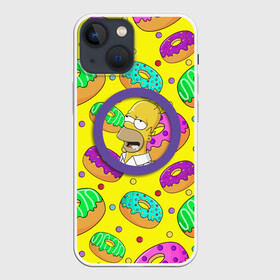 Чехол для iPhone 13 mini с принтом Гомер ням Пончик в Белгороде,  |  | cartoon | donut | homer | rainbow | the simpsons | yellow | в тренде | гомер | желтая | мультфильм | пончик | популярные | принт | радужный | симпсоны | топ