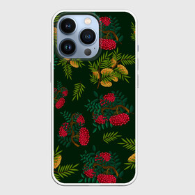 Чехол для iPhone 13 Pro с принтом ветки рябины и облепихи в Белгороде,  |  | ветки | деревья | зеленый | зима | лес | листья | новый год | облепиха | осень | праздничный | природа | рождество | рябина | темно зеленый | ягоды