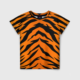Детская футболка 3D с принтом Шкура тигра в Белгороде, 100% гипоаллергенный полиэфир | прямой крой, круглый вырез горловины, длина до линии бедер, чуть спущенное плечо, ткань немного тянется | Тематика изображения на принте: 2022 | tiger | животное | полосатый | полоски | полосы | тигр | хищник